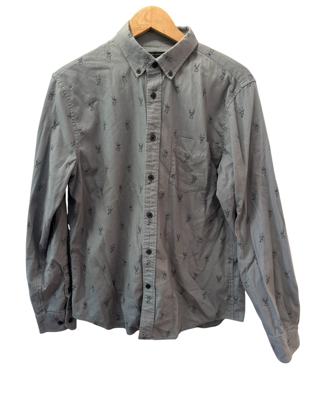 Banana Republic Deer Western Flannel‎ Luxe Button Down Mens Size Medium Grey